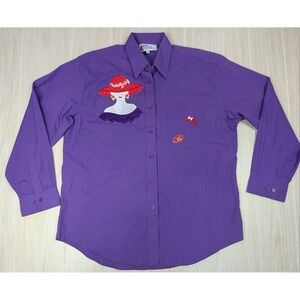 Las Olas Women's Purple Large Button Front Shirt Red Hat Society